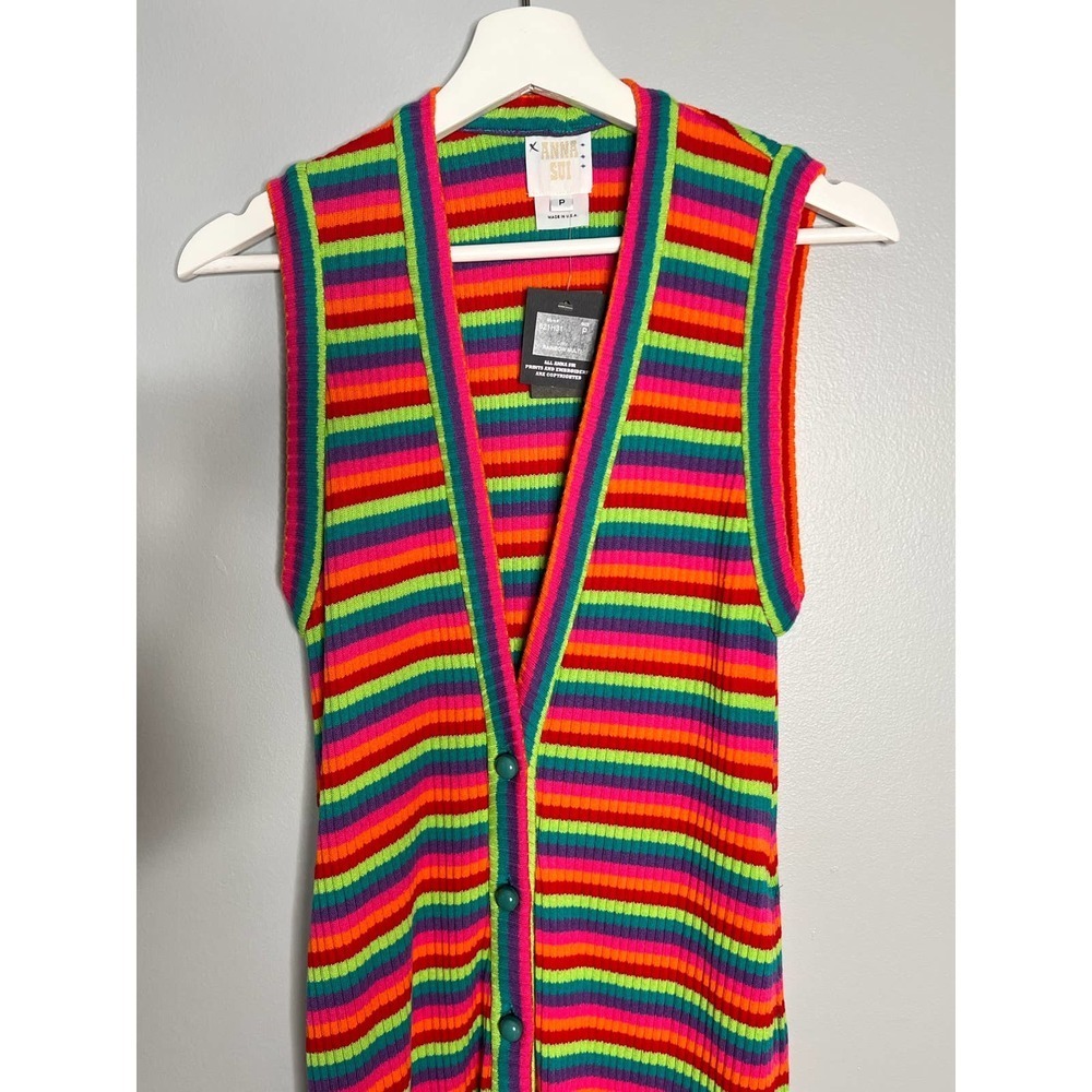 Anna Sui Multicolor Cotton Striped Sleeveless Button Midi Dress Size P - Picture 3 of 8